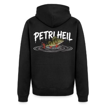 PETRI HEIL – Angler greeting with perch - Unisex Premium Organic Zip Hoodie - black - Back - Nico (187cm)