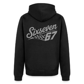 Six Seven Checkered Flag - Unisex Premium Organic Zip Hoodie - black - Back - Nico (187cm)