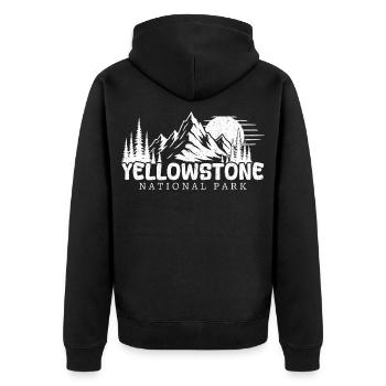 Wanderer im Yellowstone-Nationalpark - Unisex Premium Bio Zip Hoodie - Schwarz - Hinten - Nico (187cm)