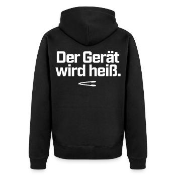 Der Gerät wird heiß BBQ Grillzange Grillmeister - Unisex Premium Bio Zip Hoodie - Schwarz - Hinten - Nico (187cm)