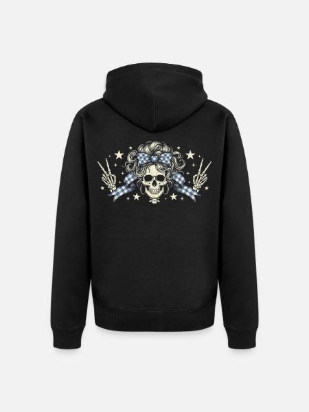 Schädel mit Karo Band - Unisex Premium Bio Zip Hoodie - Schwarz