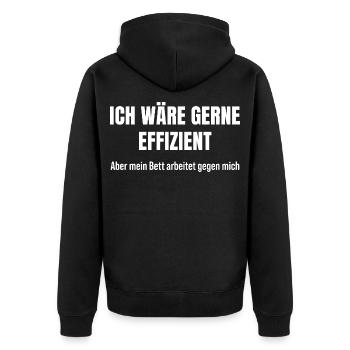 Morgenroutine gescheitert – Bett war stärker - Unisex Premium Bio Zip Hoodie - Schwarz - Hinten - Nico (187cm)