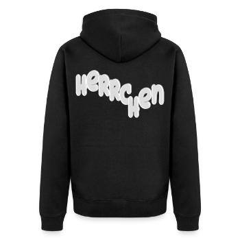 Herrchen Schriftzug 3D - Unisex Premium Bio Zip Hoodie - Schwarz - Hinten - Nico (187cm)