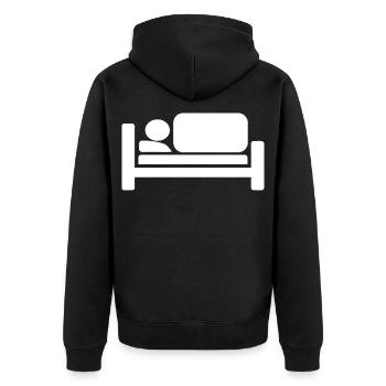 Cooles Bett Silhouetten Piktogramm Design - Unisex Premium Bio Zip Hoodie - Schwarz - Hinten - Nico (187cm)