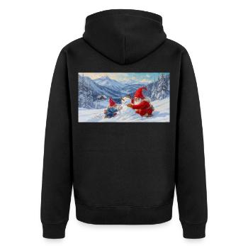 Two dwarfs and snowman in the winter landscape - Unisex Premium Organic Zip Hoodie - black - Back - Nico (187cm)