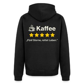 Coffee Review – Five Stars, Saves Lives - Unisex Premium Organic Zip Hoodie - black - Back - Nico (187cm)