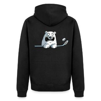 Ours polaire cool avec un bâton de hockey I Hockey - Veste à capuche bio Premium Unisexe - noir - Dos - Nico (187cm)