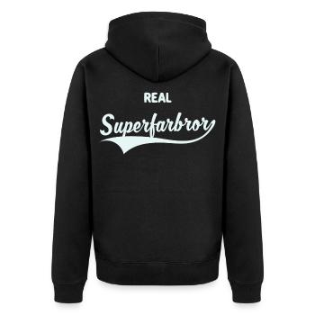Real Superfarbror - Unisex Premium Bio Zip Hoodie - Schwarz - Hinten - Nico (187cm)