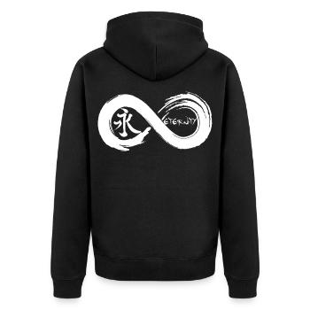 Symbole infini et éternité en japonais (blanc) - Veste à capuche bio Premium Unisexe - noir - Dos - Nico (187cm)