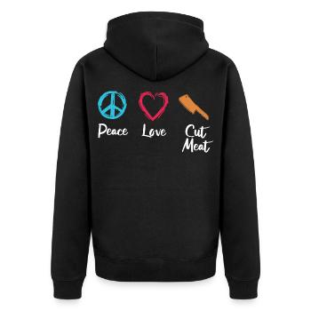 Peace, Love, Cutting Flesh - Unisex Premium Organic Zip Hoodie - black - Back - Nico (187cm)