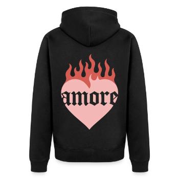 Coeur rétro amore avec flammes - Veste à capuche bio Premium Unisexe - noir - Dos - Nico (187cm)
