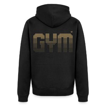 GYM Gold - Workout mit Stil Gold Gym Design - Unisex Premium Bio Zip Hoodie - Schwarz - Hinten - Nico (187cm)