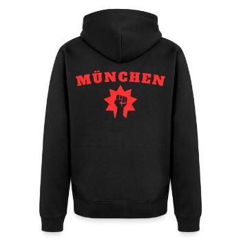 Munich - Unisex Premium Organic Zip Hoodie - black - Back - Nico (187cm)