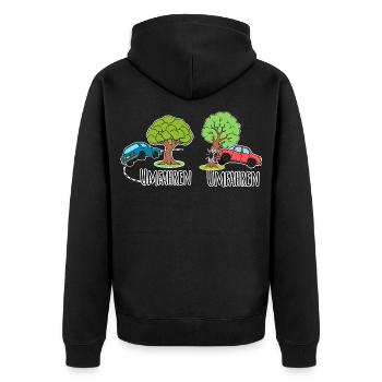 Mit dem Auto den Baum umfahren oder umfahren? - Unisex Premium Bio Zip Hoodie - Schwarz - Hinten - Nico (187cm)