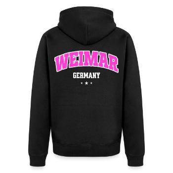 Weimar Germany Typography Neon Pink - Unisex Premium Organic Zip Hoodie - black - Back - Nico (187cm)