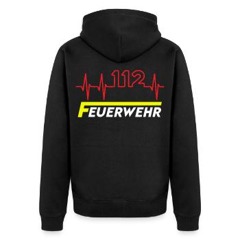 Feuewehr 112 - Unisex Premium Bio Zip Hoodie - Schwarz - Hinten - Nico (187cm)