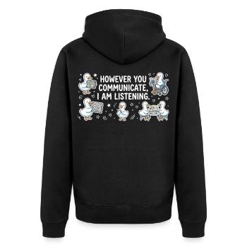 Egal, wie deine Stimme klingt, ich bleibe dran. - Unisex Premium Bio Zip Hoodie - Schwarz - Hinten - Nico (187cm)