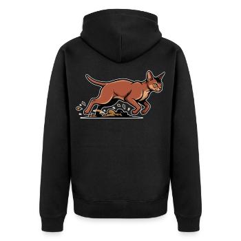 Abessinische Katze Laufgeschwindigkeits-Porträtsport - Unisex Premium Bio Zip Hoodie - Schwarz - Hinten - Nico (187cm)