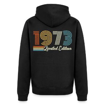 53e anniversaire 1973 Né en 1973 - Veste à capuche bio Premium Unisexe - noir - Dos - Nico (187cm)