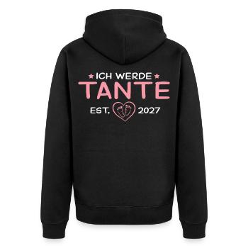 Ich werde Tante 2027 – Baby Ankündigung - Unisex Premium Bio Zip Hoodie - Schwarz - Hinten - Nico (187cm)