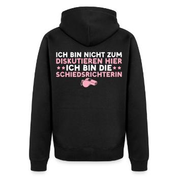 Schiri Nicht zum diskutieren hier Schiedsrichterin - Unisex Premium Bio Zip Hoodie - Schwarz - Hinten - Nico (187cm)