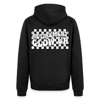 Retirement Glow Up Retraite Retro Damier - Veste à capuche bio Premium Unisexe - noir - Dos - Nico (187cm)