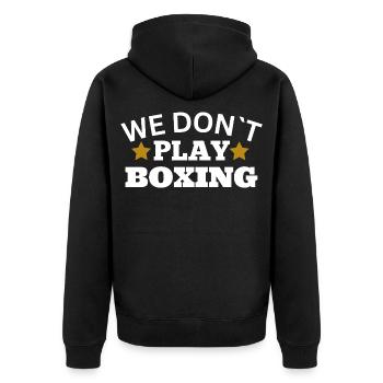 We don´t play boxing - Unisex Premium Bio Zip Hoodie - Schwarz - Hinten - Nico (187cm)