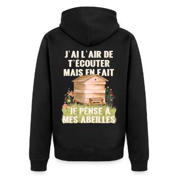 Cadeau apiculteur pense aux abeilles humour miel - Veste à capuche bio Premium Unisexe - noir - Dos - Nico (187cm)