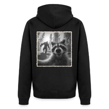 raton laveur, selfie, Bigfoot, drôle de raton laveur Photo - Veste à capuche bio Premium Unisexe - noir - Dos - Nico (187cm)