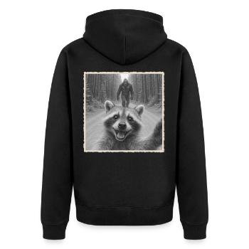 raton laveur, selfie, Bigfoot, drôle de raton laveur Photo - Veste à capuche bio Premium Unisexe - noir - Dos - Nico (187cm)