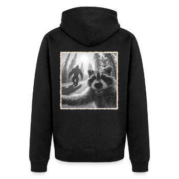 raton laveur, selfie, Bigfoot, drôle de raton laveur Photo - Veste à capuche bio Premium Unisexe - noir - Dos - Nico (187cm)