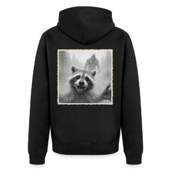 raton laveur, selfie, Bigfoot, drôle de raton laveur Photo - Veste à capuche bio Premium Unisexe - noir - Dos - Nico (187cm)