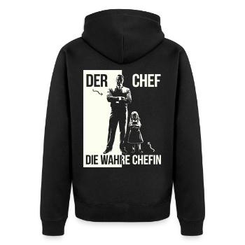 Vater und Tochter Der Chef Die wahre Chefin Papa - Unisex Premium Bio Zip Hoodie - Schwarz - Hinten - Nico (187cm)