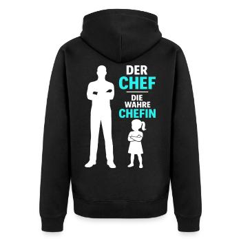 Vater und Tochter Der Chef Die wahre Chefin Papa - Unisex Premium Bio Zip Hoodie - Schwarz - Hinten - Nico (187cm)