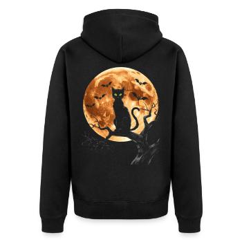 Halloween, Black Cat, Moon, Halloween Party - Unisex Premium Organic Zip Hoodie - black - Back - Nico (187cm)