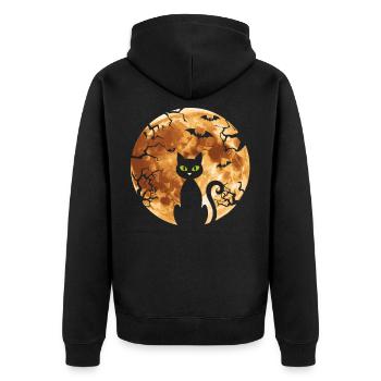 Halloween, Black Cat, Moon, Halloween Party - Unisex Premium Organic Zip Hoodie - black - Back - Nico (187cm)