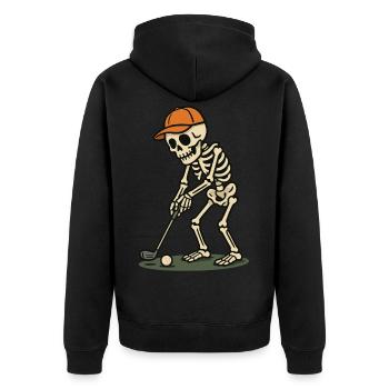 Halloween, Skelett, Golf, Halloween Party - Unisex Premium Bio Zip Hoodie - Schwarz - Hinten - Nico (187cm)