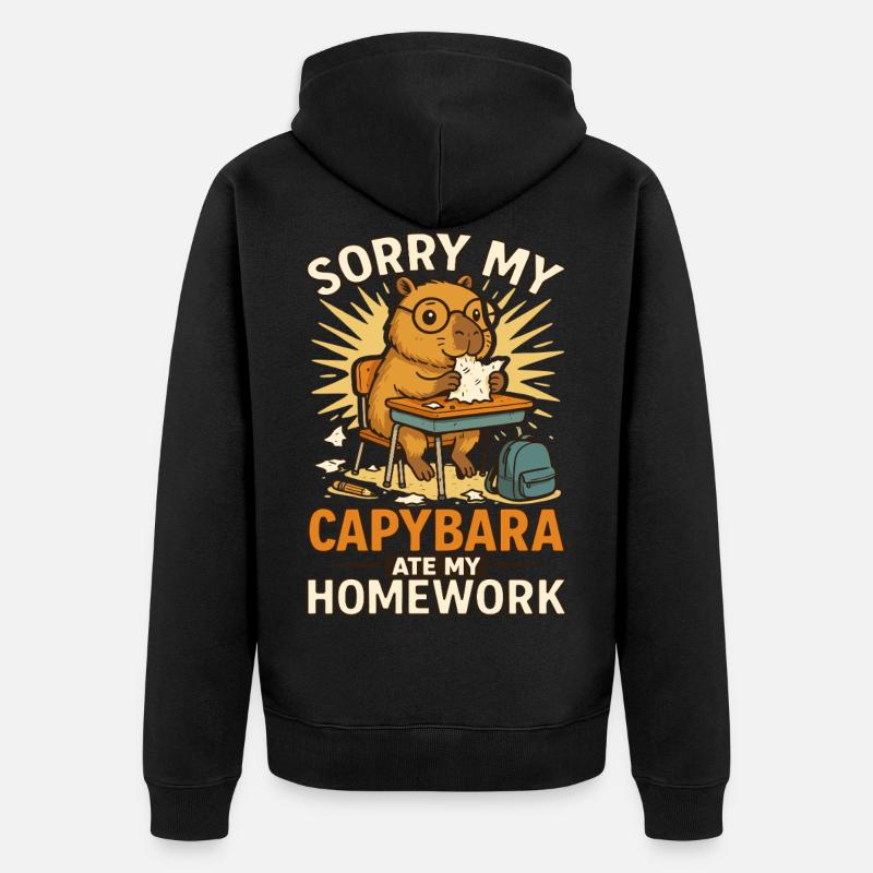 Capybara Capybara Devoirs Drôle - Veste à capuche bio Premium Unisexe - noir