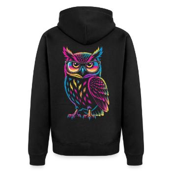 Owl Colorful Pop Art Owl Eagle Owl Rainbow Colors - Unisex Premium Organic Zip Hoodie - black - Back - Nico (187cm)