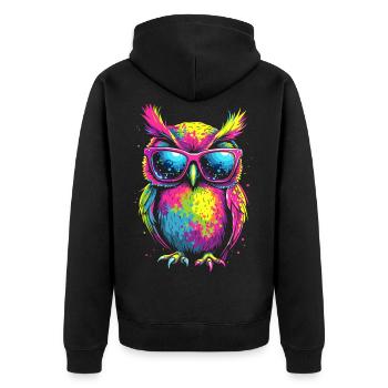 Owl Colorful Pop Art Owl Eagle Owl Rainbow Colors - Unisex Premium Organic Zip Hoodie - black - Back - Nico (187cm)