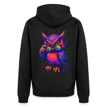 Owl Colorful Pop Art Owl Eagle Owl Rainbow Colors - Unisex Premium Organic Zip Hoodie - black - Back - Nico (187cm)