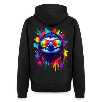 Faultier Bunt Pop Art Regenbogenfarben - Unisex Premium Bio Zip Hoodie - Schwarz - Hinten - Nico (187cm)
