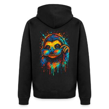 Faultier Bunt Pop Art Regenbogenfarben - Unisex Premium Bio Zip Hoodie - Schwarz - Hinten - Nico (187cm)
