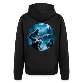 Bigfoot & Alien, Gitarre, Gitarrist - Unisex Premium Bio Zip Hoodie - Schwarz - Hinten - Nico (187cm)