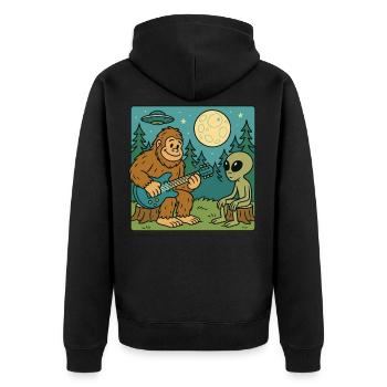 Bigfoot & Alien, Gitarre, Gitarrist - Unisex Premium Bio Zip Hoodie - Schwarz - Hinten - Nico (187cm)
