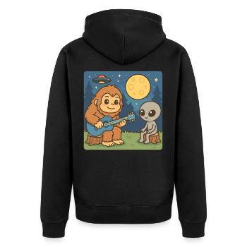 Bigfoot & Alien, Gitarre, Gitarrist - Unisex Premium Bio Zip Hoodie - Schwarz - Hinten - Nico (187cm)