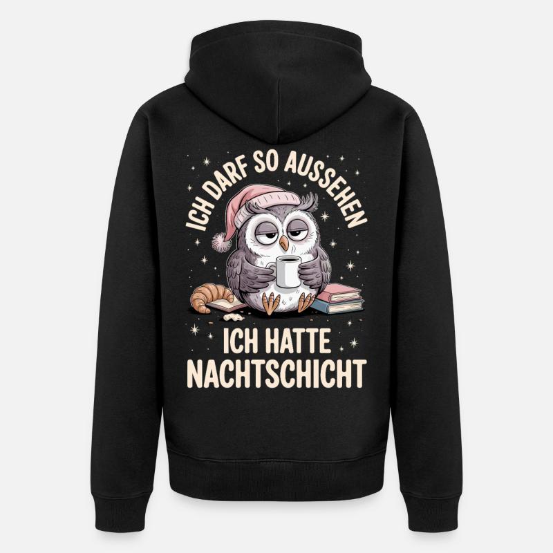 Nachtschicht Nachtdienst Krankenschwester Eule - Unisex Premium Bio Zip Hoodie - Schwarz