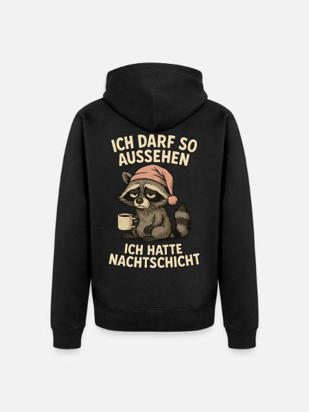 Nachtschicht Nachtdienst Krankenschwester Waschbär - Unisex Premium Bio Zip Hoodie - Schwarz