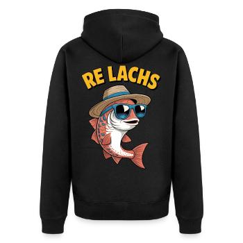 Re Lachs Angeln Angler Spruch Fischen Lachsfischen - Unisex Premium Bio Zip Hoodie - Schwarz - Hinten - Nico (187cm)