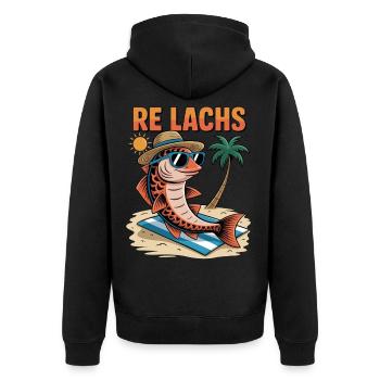 Re Lachs Angeln Angler Spruch Fischen Lachsfischen - Unisex Premium Bio Zip Hoodie - Schwarz - Hinten - Nico (187cm)